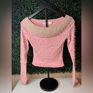 Pink Pearl Embellished Long-sleeve Top